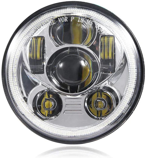LED 5-3/4 inch Chrome Projector Headlight for Harley Davidson Motorcycles